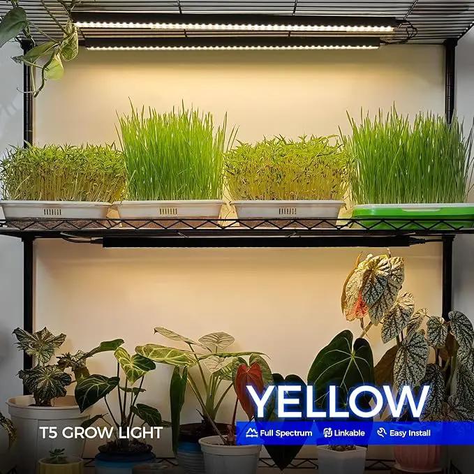 Barrina T5 Grow Lights for Indoor Plants, 2FT 40W (4 X 10W) Magnetic Installation, Full Spectrum Grow Light Strip with Individual Switch, Grow Lamp with Black Cover, Plug and Play, Yellow, 4 Packs by GreenHaven Gardens