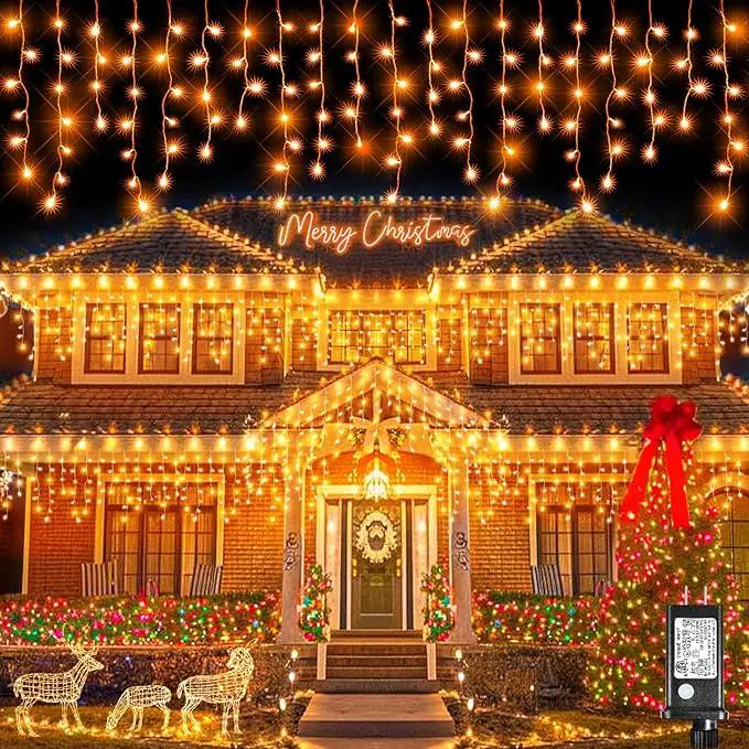 Christmas Icicle Lights Outdoor, 66ft 640 LED Icicle Lights for Outside with 8 Modes Timers, Waterproof Plug in Twinkle String Light for House Yard Eave Patio Party Holiday Decorations, Orange by GreenHaven Gardens