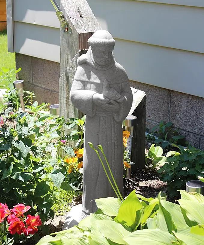 EMSCO Group 2231-1AZ Group Saint Francis Statue – Natural Granite Appearance – Made of Resin – Lightweight – 29” Height by GreenHaven Gardens