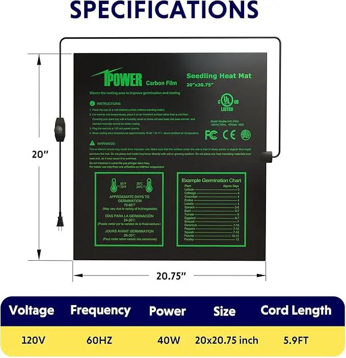 iPower 2 Pack 20" x 20.75" Seeding Heat Mat Adjustable Temperature Waterproof Durable Hydroponic Plant Heating Pad for Germination Starting by GreenHaven Gardens