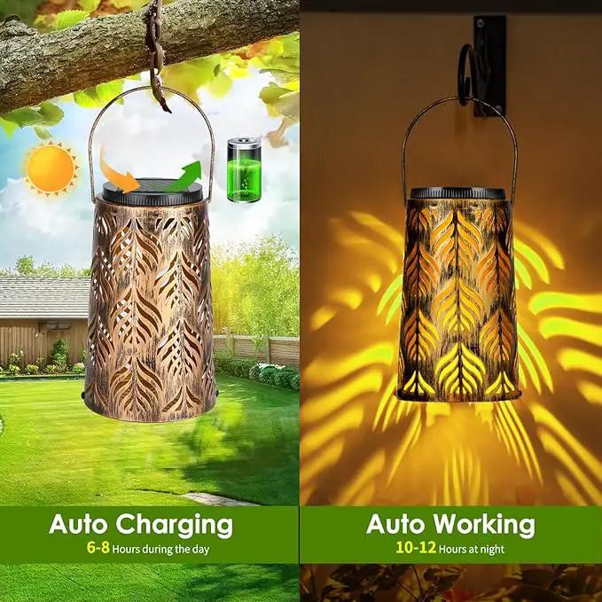 2 Pack Palm Leaves Solar Lantern, Solar Lights Outdoor Waterproof, Outside Hanging Lanterns Garden Lights for Yard Porch Decorative, Thanksgiving Birthday Mothers Day Gifts for Women Men Mom by GreenHaven Gardens