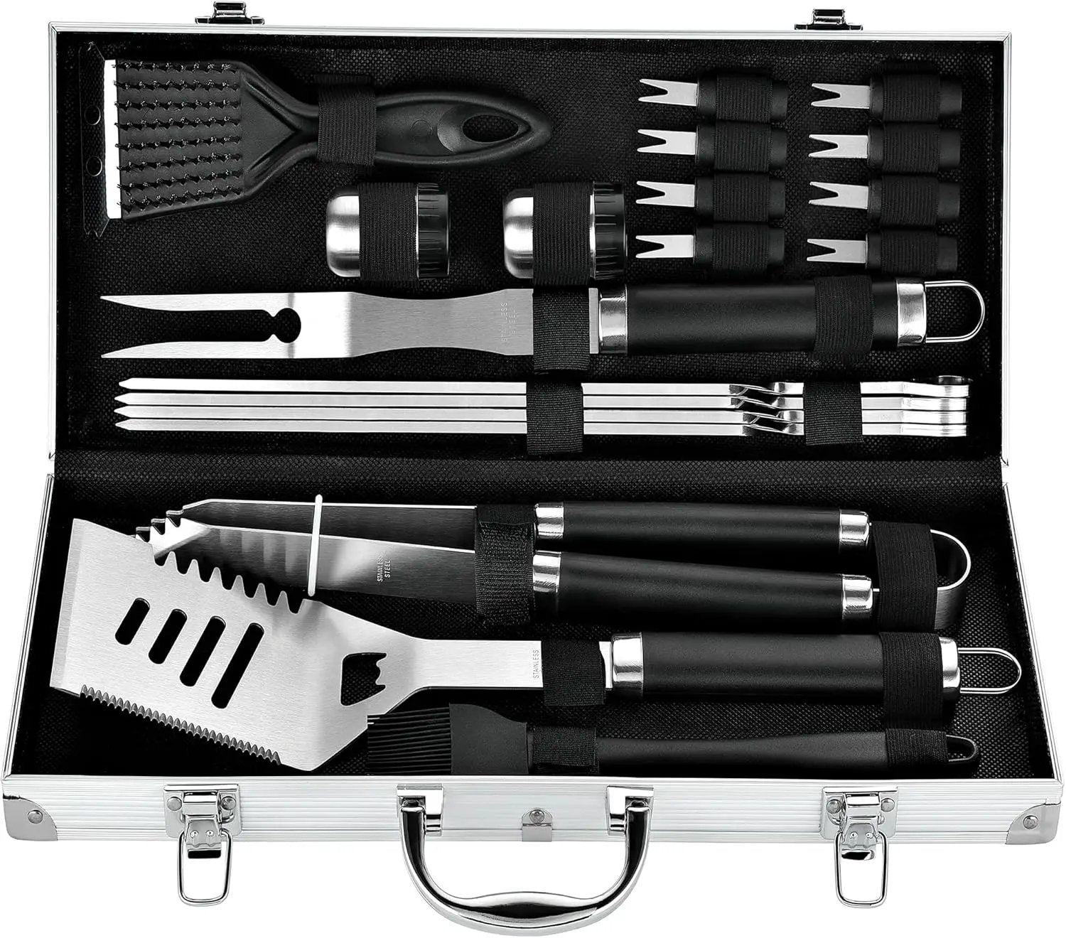 ROMANTICIST 20pcs Heavy Duty BBQ Grill Tool Set in Case - The Very Best Grill Gift for Father's Day and Christmas - Professional BBQ Accessories Set for Outdoor Cooking Camping Grilling Smoking, Black by GreenHaven Gardens