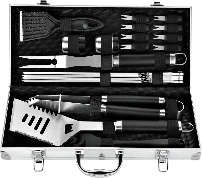 ROMANTICIST 20pcs Heavy Duty BBQ Grill Tool Set in Case - The Very Best Grill Gift for Father's Day and Christmas - Professional BBQ Accessories Set for Outdoor Cooking Camping Grilling Smoking, Black by GreenHaven Gardens