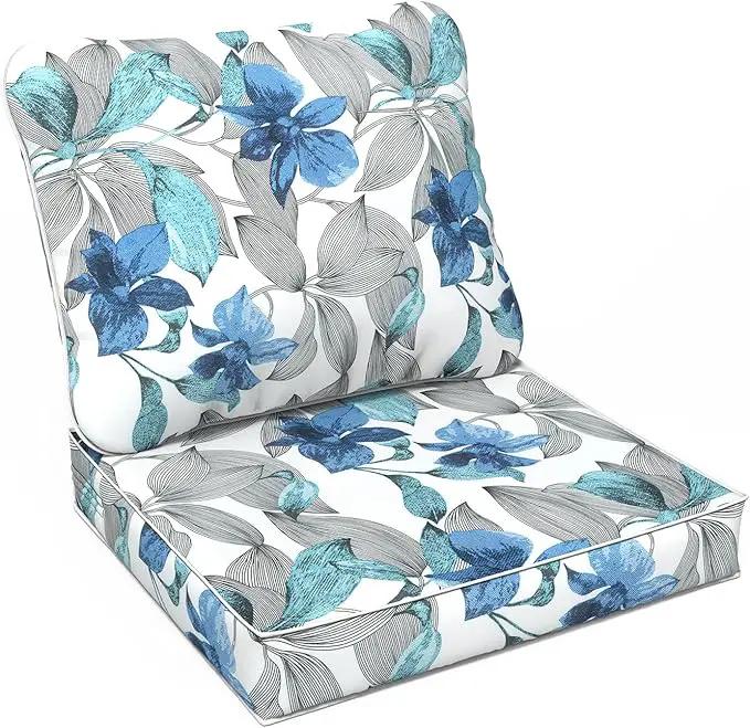 LVTXIII Outdoor Seat and Back Cushion Patio Deep Seat Cushion Set Seasonal Chair Cushion for Wicker Chairs and Garden Furniture Decoration, 24"x24"x4", Clemens Noir Blue by GreenHaven Gardens