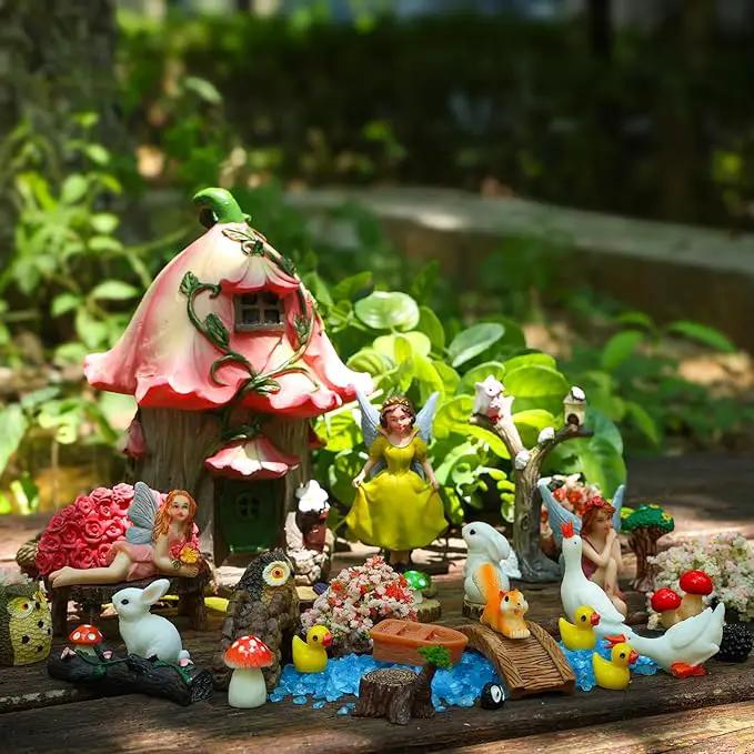 93 Pcs Fairy Garden House Resin Accessories Fairy Elves Kit Miniature Fairy Figurines Ornaments Fairy Animals Decor Outdoor for DIY Dollhouse by GreenHaven Gardens