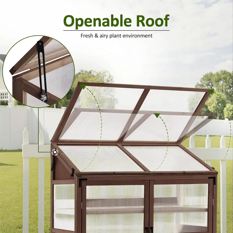 Macrout Cold Frame Greenhouse, Large Wooden Greenhouse Cabinet, Garden Cold Frame with Adjustable Shelves for Outdoor Indoor Use, 1344 (Brown) by GreenHaven Gardens