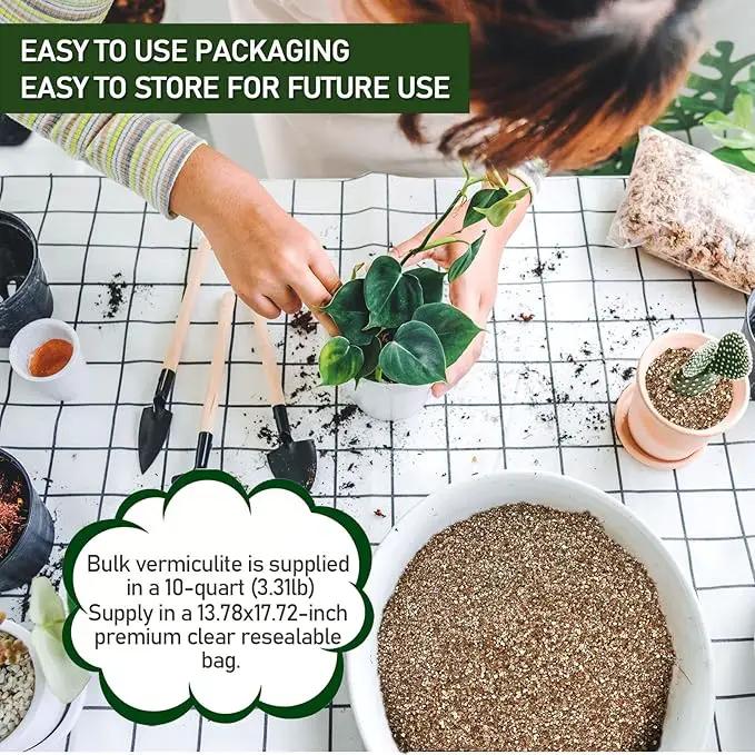 10QT Horticultural Vermiculite Bulk, Organic Vermiculite for Plants, Course Grade Vermiculite for Gardening, for houseplants, for Mushrooms, to Maintain Soil Moisture and Plant Growth(2-4mm) by GreenHaven Gardens