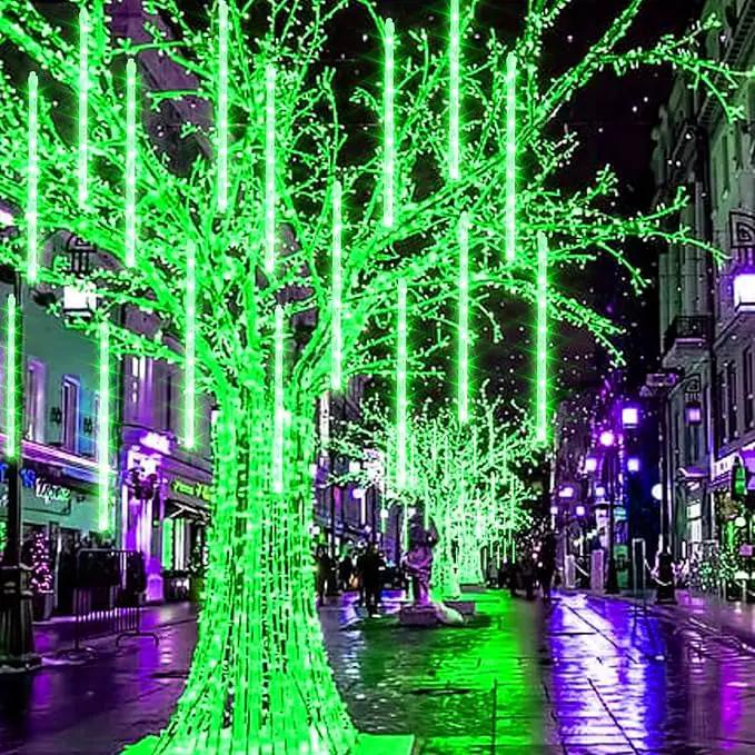 Dazzle Bright 288 LED Christmas Light, 11.8 Inch Meteor Shower Rain Lights with 8 Tubes, Waterproof Plug in Falling Rain Lights Christmas Decorations for Xmas Bushes Tree Yard Party (Green) by GreenHaven Gardens