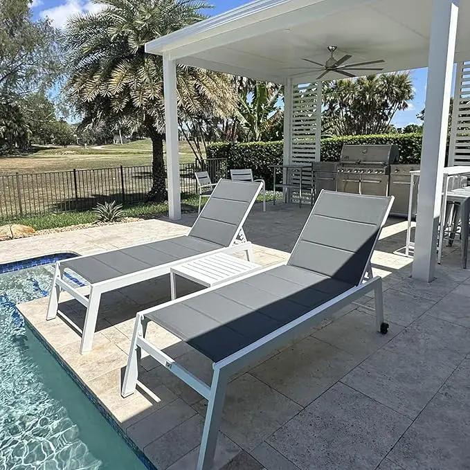 PURPLE LEAF Outdoor Chaise Lounge Set Adjustable Sunbathing Recliner with Side Table for Poolside Beach Outside Patio Aluminum Chaise Lounger Grey by GreenHaven Gardens