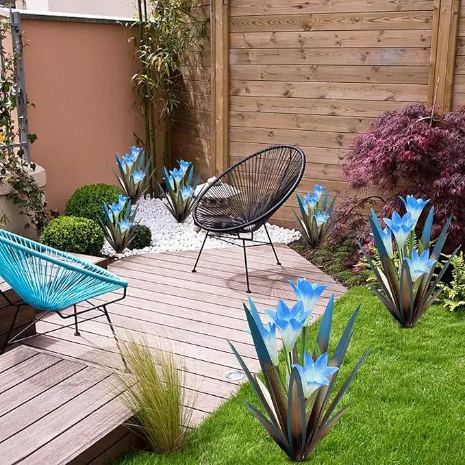 Homight Metal Agave Plant Outdoor Decoration Outdoor Garden Decoration Lily Mexican Yard Art Plant Garden Agave Lily Decorative Garden Gift… (2 Big Blue Lilies) by GreenHaven Gardens