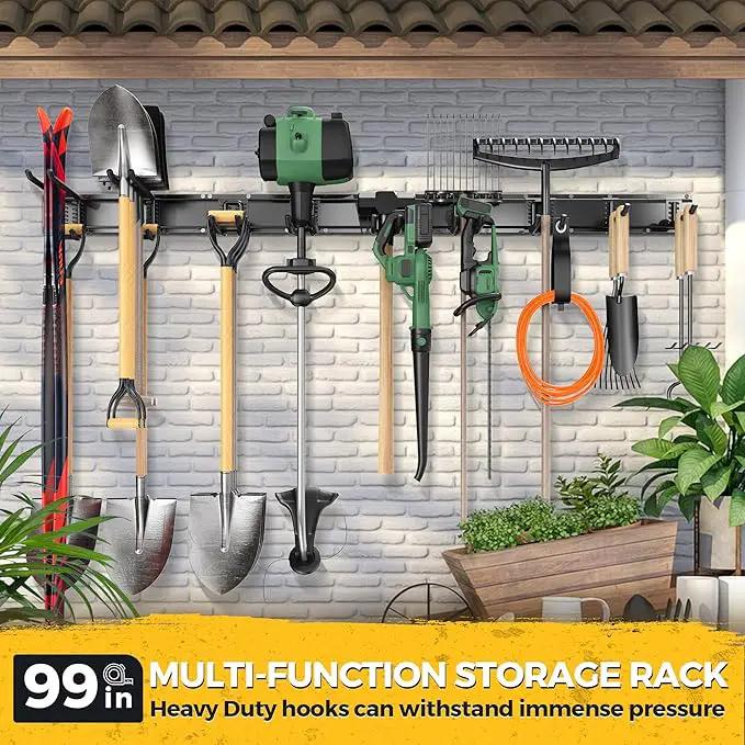 LBT 99" Garage Tool Organizer Wall Mount - 1000lbs Garden Tool Organizer with Adjustable Hooks, Heavy Duty Metal Garage Storage Rack, Anti-Rust Shed Rack Holder Hanging Rake Broom Mower Snowboard by GreenHaven Gardens