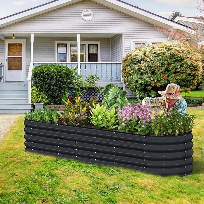 Kesfitt Galvanized Raised Garden Bed Kit,18" Tall 7-in-1 Outdoor Metal Planter Boxes with Safety Edging,8×2×1.5FT Modular Large Steel Raised Beds for Gardening Vegetables Fruits Flower by GreenHaven Gardens
