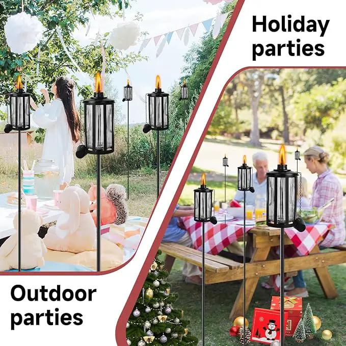 4 Pack Glass Citronella Torches, 16 oz Garden Torches for Outside with 3-Prong Grounded Stake, 55 inch Outdoor Clear Glass Flame Light Torch for Yard, Patio, Deck, Garden, Party, Landscape by GreenHaven Gardens