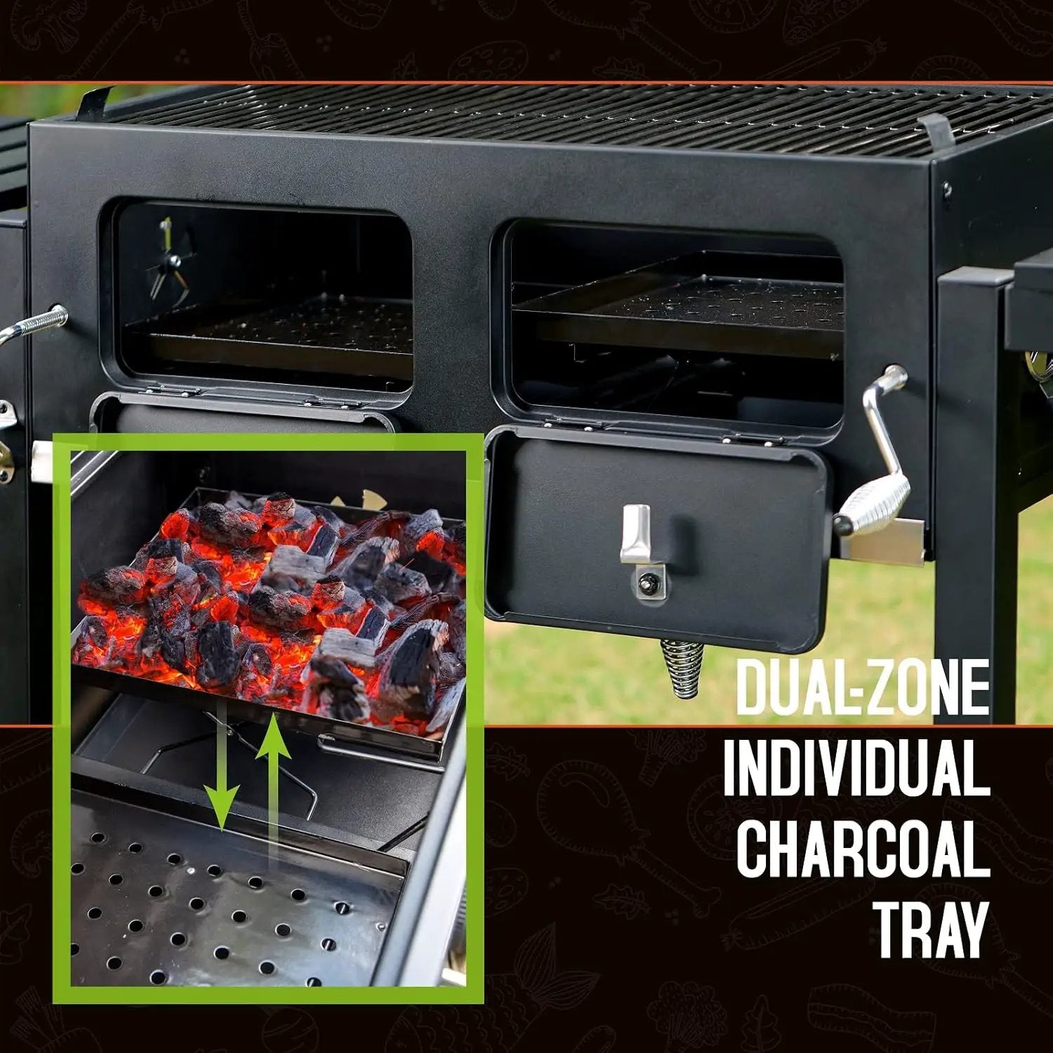 Sophia & William Extra Large Charcoal BBQ Grills with 794 SQ.IN. Cooking Area, Heavy Duty Outdoor Barbecue Grill with 2 Individual Lifting Charcoal Tray and 2 Foldable Side Table, Black by GreenHaven Gardens