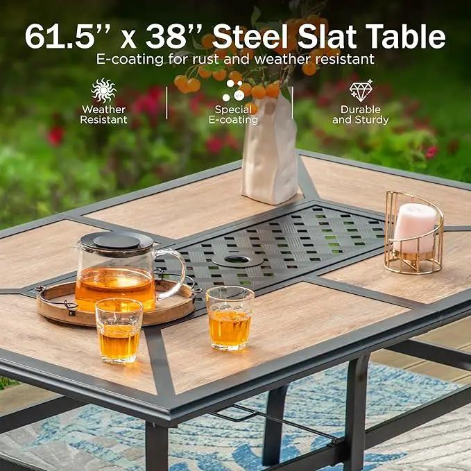 PHI VILLA Outdoor Dining Table for 6, Rectangular Metal Wrought Iron Table with Polywood Tabletop and Umbrella Hole, Large Heavy-Duty Furniture for Patio, Deck, Yard, Porch by GreenHaven Gardens