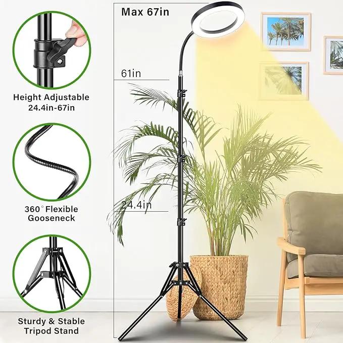 LORDEM Grow Light for Indoor Plants, Full Spectrum Plant Light with Auto Timer for 4/8/12H, 7.9" Diameter Growing Lamp with 108 LEDs, 4 Dimmable Levels, Adjustable Stand 24"-67" by GreenHaven Gardens