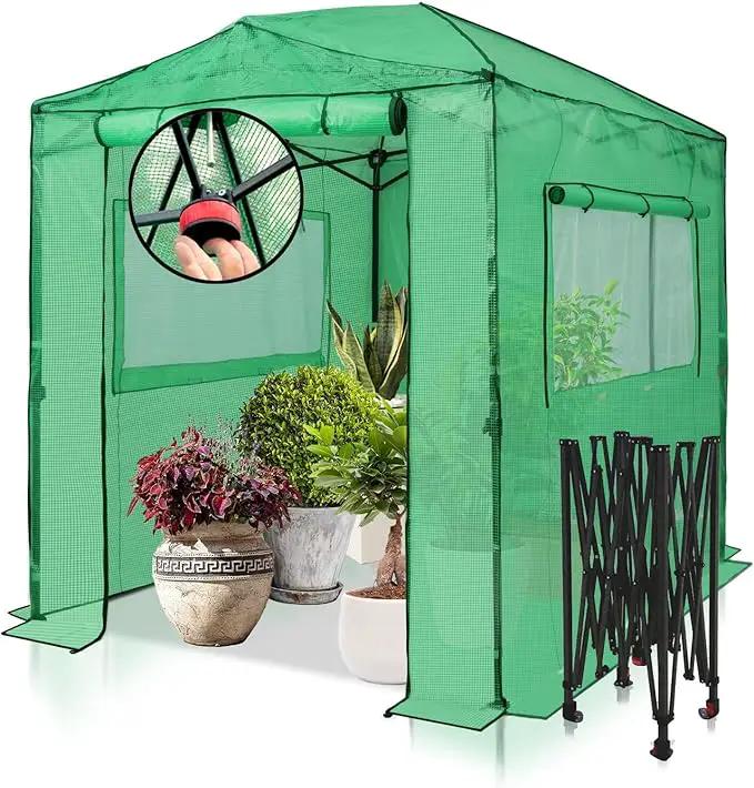 EAGLE PEAK 8x6 Portable Walk-in Greenhouse, Pop-up Indoor Outdoor Garden Green House, Zippered Doors and Windows, PE Cover, Green by GreenHaven Gardens