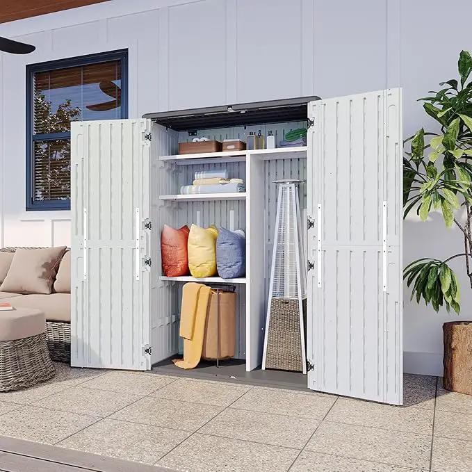 Aoxun Outdoor Resin Storage Shed with Metal Shelving Kit & Floor, 64 Cu.Ft Vertical Waterproof Storage Cabinet for Garage, Pool, Bike, Garden Tools, Patio Furniture (White) by GreenHaven Gardens