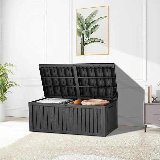 180 Gallon Patio Storage Box - Waterproof Deck Boxes & Outdoor Storage Deck Box, Lockable Resin Chest for Pool/Garden Tools, UV-Resistant, Black by GreenHaven Gardens