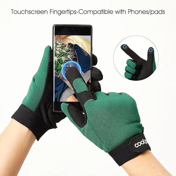 COOLJOB Thorn Proof Garden Gloves with Touchscreen Fingers for Men, Rose Pruning Work Gloves with Palm Cushion for Gardener, Farmer and Landscaper (Green 1 Pair XL) by GreenHaven Gardens