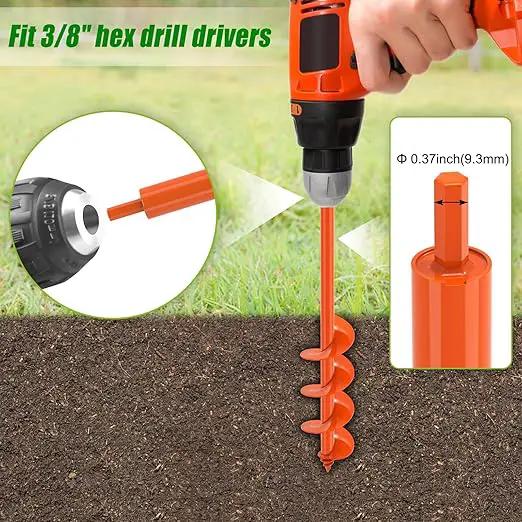Auger Drill Bit for Planting 4 x 24'', Threaded Garden Auger Post Hole Digger, Spiral Drill Earth Dirt Soil Augers for Bulb, Tulip, Tree, Fence Post and Umbrella Holes, Fits in 3/8” Drill Chuck by GreenHaven Gardens