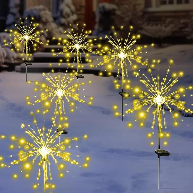 Solar Garden Firework Lights, 4 Pack, Waterproof, 120 LED, Outdoor, Warm White, Pathway, Patio, Party Decorations by GreenHaven Gardens