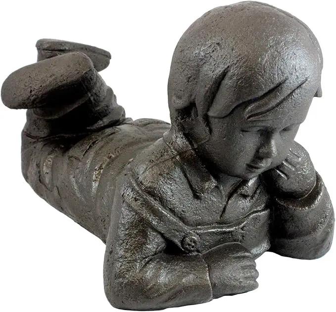 Emsco Group 92246 Day Dreaming Boy Statue – Natural Appearance – Made of Resin – Lightweight – 16” Height Garden, BRONZE by GreenHaven Gardens