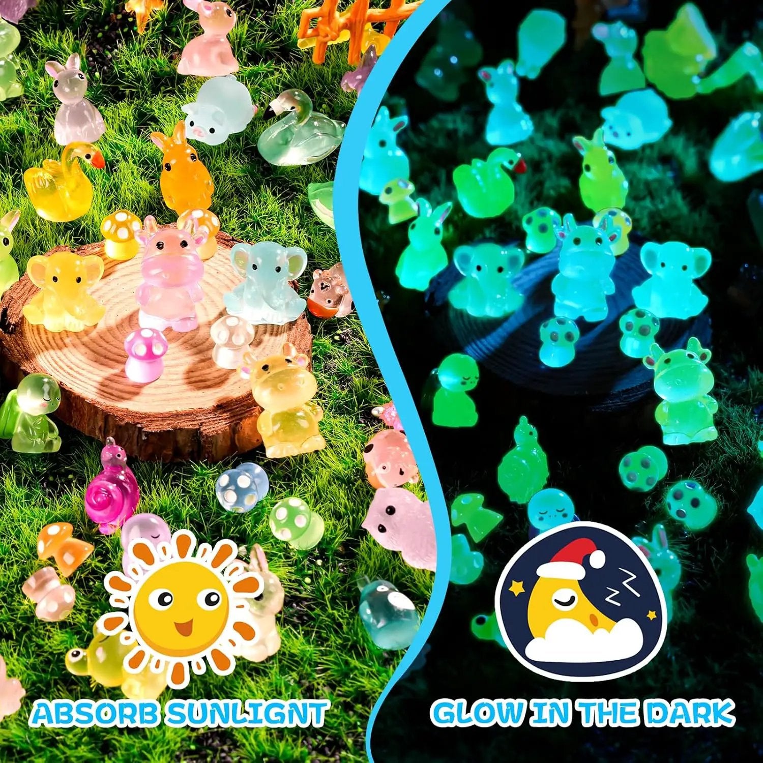 300 Pcs Luminous Mini Resin Animal in The Dark Mini Resin Figurines with 25 Styles Duck Frog Rabbit Owl Mushroom Shapes for Fairy Garden Accessories Micro Landscape Bonsai Aquarium Outdoor Decor by GreenHaven Gardens