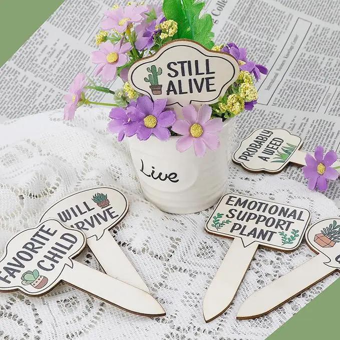 15pcs Funny Plant Signs Garden Markers Wooden Plant Labels Tab with Interesting Words Cute Patterns for Indoor and Outdoor Potted Used to Distinguish Potted Plants by GreenHaven Gardens