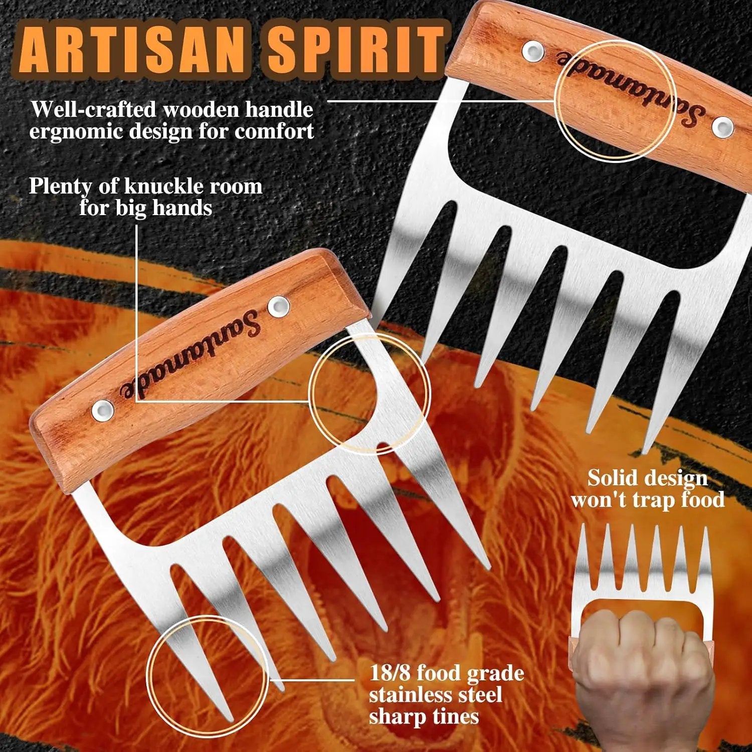 Meat Shredder Claws - Stainless Steel Meat Claws for Pulled Pork, Shredded Chicken, Bear Claws for Shredding Meat, Grill, BBQ Smoker Accessories, Grilling Gifts, Stocking Stuffers for Men by GreenHaven Gardens