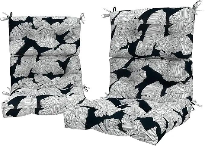 LVTXIII Outdoor Seat/Back Chair Cushion Patio Tufted High Back Cushion, Seasonal Replacement Rocking Chair Cushion with Ties (44” L x 22W”, Set of 2, Black Lush Leaf) by GreenHaven Gardens