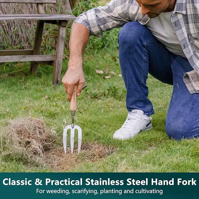 Berry&Bird Gardening Hand Tool Set - 3PCS Stainless Steel Garden Tool Kit Multifunctional Tool with Wooden Handle Trowel, Fork & Weeder for Weeding Planting Transplant, Ideal Garden Gift for Women&Men by GreenHaven Gardens