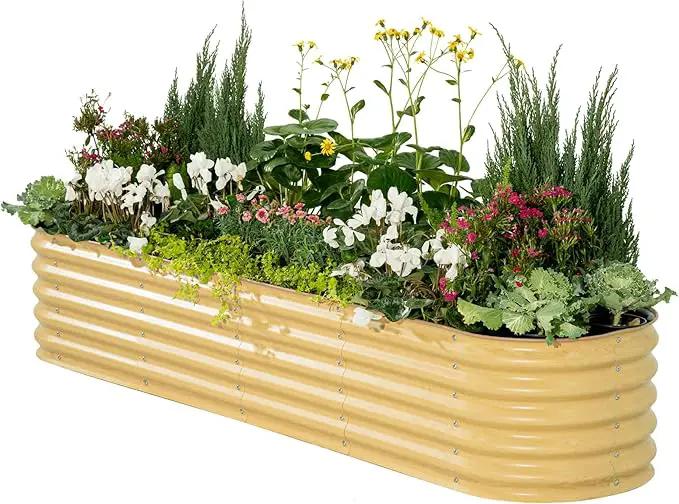Vego garden Raised Garden Bed Kits, 17" Tall 9 in 1 8ft X 2ft Metal Raised Planter Bed for Vegetables Flowers Ground Planter Box, Sunlit Oak by GreenHaven Gardens