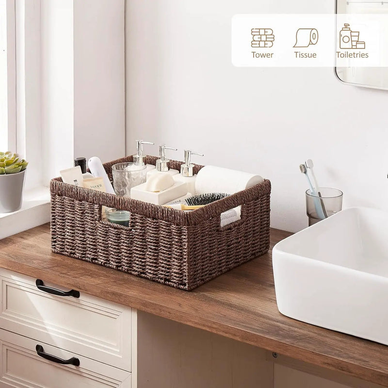 OIAHOMY Wicker Basket, Paper Shelf Basket with Built-in Handles, Rectangular Wicker Storage Bin for Pantry, Shelves, 1 Pack-Brown by GreenHaven Gardens