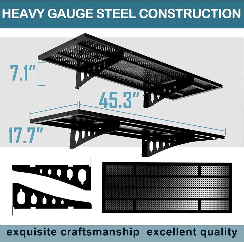 New 1 Pack Garage Wall Shelving, Heavy Duty 1.5' x 3.8' Wall Mount Storage Shelf with Hooks, Garage Storage Rack Floating Shelves, Holds 250 lbs Each by GreenHaven Gardens