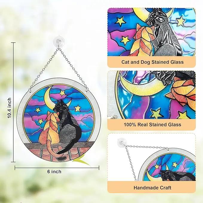 Cat Sun Catcher Stained Glass, 6 * 6inches Suncatcher for Window, Cat and Dog Patterns Sun Catcher Glass,Cat Mom Gifts by GreenHaven Gardens