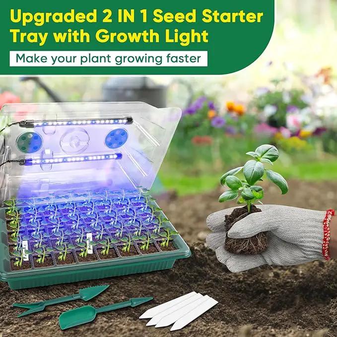 BlumWay Seed Starter Tray with Grow Light,4 Pack 160 Cells Seedling Tray with Humidity Dome/Indoor Grow Kit for Deep-Rooted Seedlings,Adjustable/Timed Light Plant Starter Set by GreenHaven Gardens