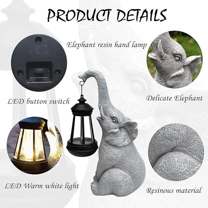 Elephant Solar Garden Statues,Resin Elephant Figurine Decorations with Solar Lights Lantern, Outdoor Elephant Decor Art for Lawn,Yard, Unique Housewarming Gift for Garden Home, VY-0617 by GreenHaven Gardens