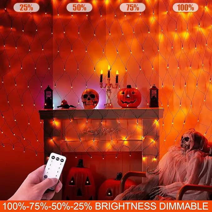JMEXSUSS 360 LED 12ft x 5ft Halloween Net Lights - Connectable Orange Outdoor Mesh Lights With Remote, 8 Modes Plug-in for Bushes Shrubs Decorations by GreenHaven Gardens