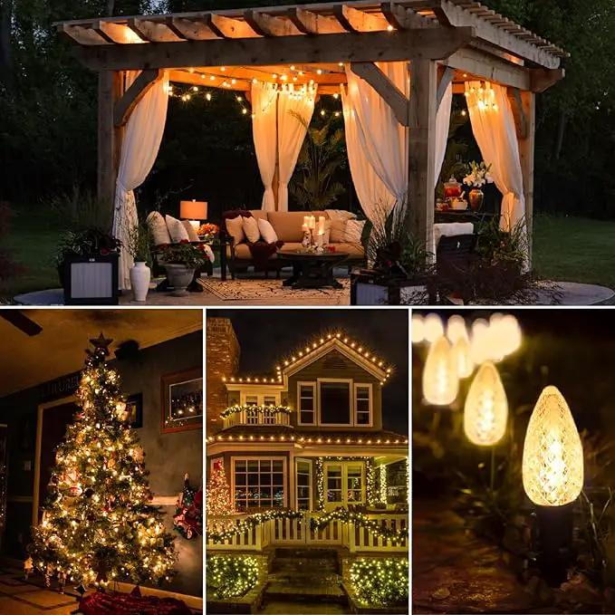 50Pack C9 Christmas LED Light Bulbs, Strawberry Replacement Bulb 2200K Warm White Shatterproof & Waterproof Outdoor String Light Bulbs, E17 Candelabra Base Edison Bulbs for Holiday Decoration by GreenHaven Gardens