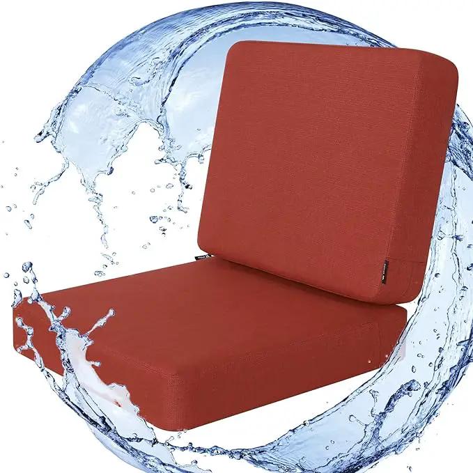 Favoyard Outdoor Deep Seat Cushion Set, 24 x 24 Inch Rainproof & 3-Year Fade Resistant Patio Furniture Cushions, Removable Seat Bottom & Back Cushion Covers with Ties for Chair, Sofa, Couch, Red by GreenHaven Gardens