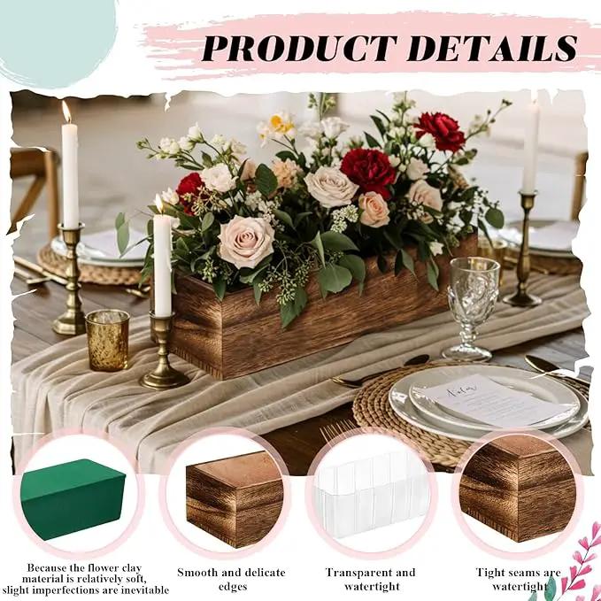 Dandat 3 Set Wood Boxes for Centerpieces Rectangle Wooden Planter Box Rustic Wood Planter with Removable Plastic Liner Floral Foam Blocks for Centerpieces Home Wedding Garden Decor (12x4 Inch) by GreenHaven Gardens