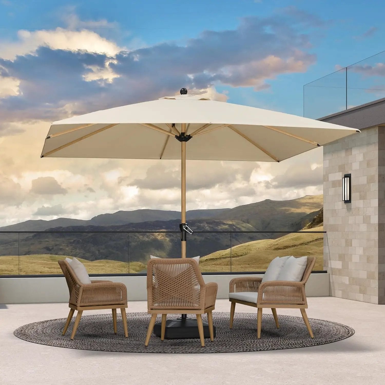 PURPLE LEAF 10' x 10' Square Patio Umbrella Outdoor Table Umbrella Aluminum Market Umbrella with 8 Sturdy Ribs & Crank Outdoor Umbrellas for Garden Deck Patio, Beige by GreenHaven Gardens
