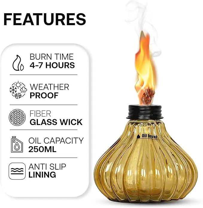 Deco Window Pack of 3 Table Torch for Indoor Outdoor Citronella Oil Tabletop Glass Lamp Landscape Yellow Lantern with Fiberglass Wick & Cap for Patio Garden Yard Party Decor Light by GreenHaven Gardens