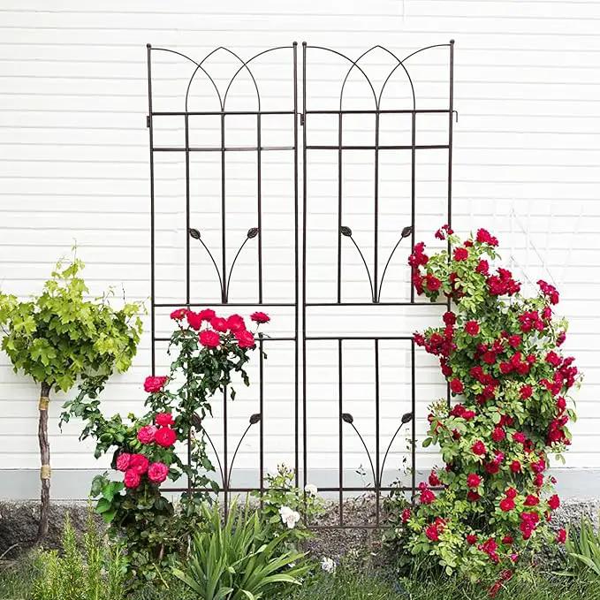 2 Pack Metal Garden Trellis 71" Fence Rustproof Garden Trellis for Climbing Plants Support Roses Flower Outdoor Lawn, Brown 6FT by GreenHaven Gardens