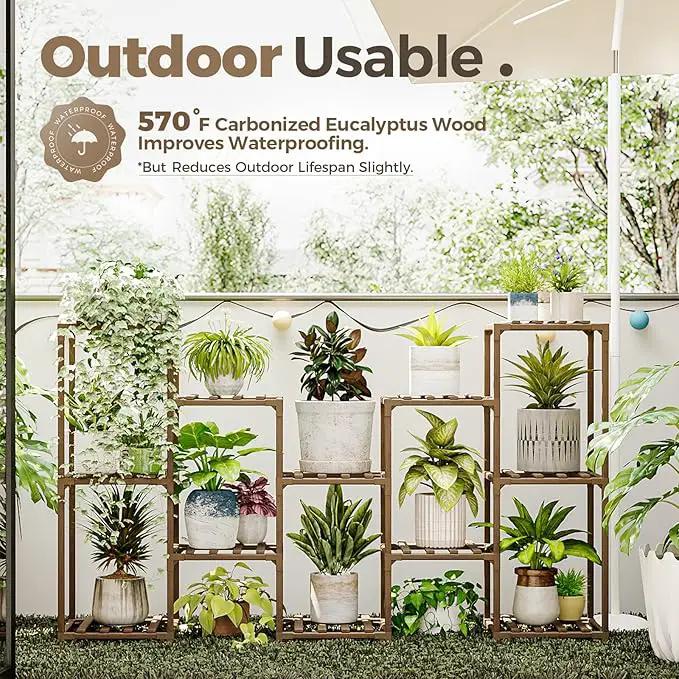 Bamworld Large Plant Shelf Outdoor Wood Plant Stand Large Rack for Living Room Patio, Balcony and Garden by GreenHaven Gardens