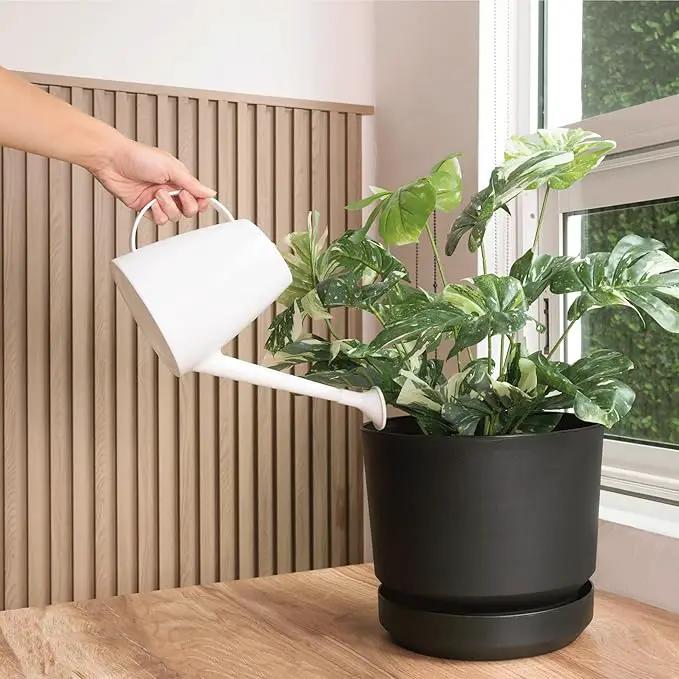 Elly Décor 8 inch Plastic Cylinder Planter Pot with Self-Watering Saucer and Drainage Hole,Lightweight & Extremely Durable, 8"x 8", Black by GreenHaven Gardens