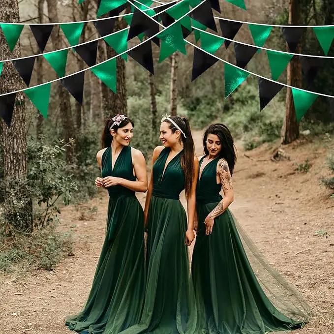 Black Green Party Decorations Metallic Fabric Triangle Pennant Banner Flag Bunting Garland for Video Game Soccer Birthday Graduations Wedding Bachelorette Halloween Outdoor Holiday Party Supplies by GreenHaven Gardens