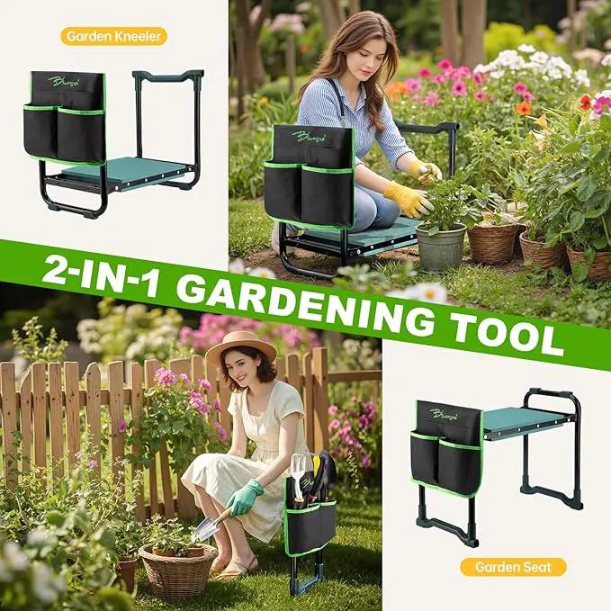 Bluesea Garden Kneeler and Seat - 2-in-1 Heavy Duty Garden Stool & Thick Kneeling Pad with Tool Pouch, Foldable Garden Bench for Planting, Weeding, Seniors, Women (350lbs Capacity) by GreenHaven Gardens