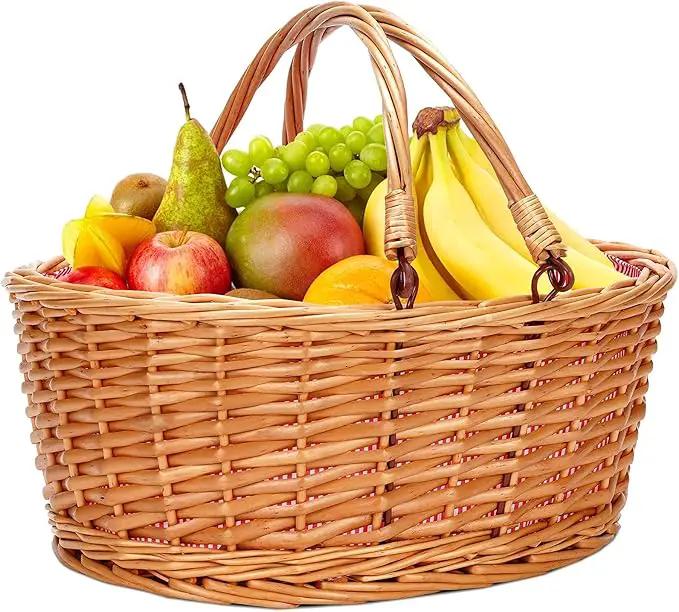 Wicker Picnic Basket with Double Folding Handles, Natural Large Willow Hamper Empty Basket Cheap Easter Eggs Candy Storage Wine Basket for Toy, Flower, Wedding（Red 16inch） by GreenHaven Gardens
